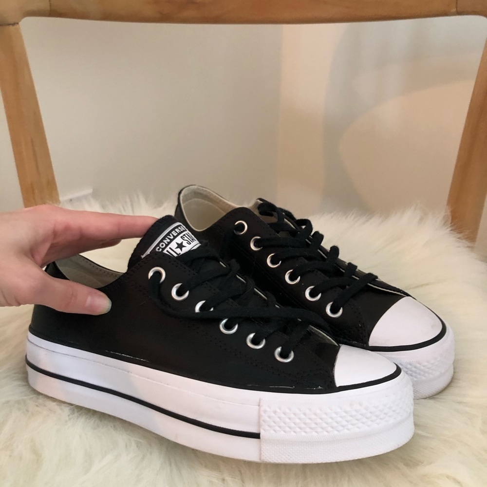 Converse Black Leather Platform